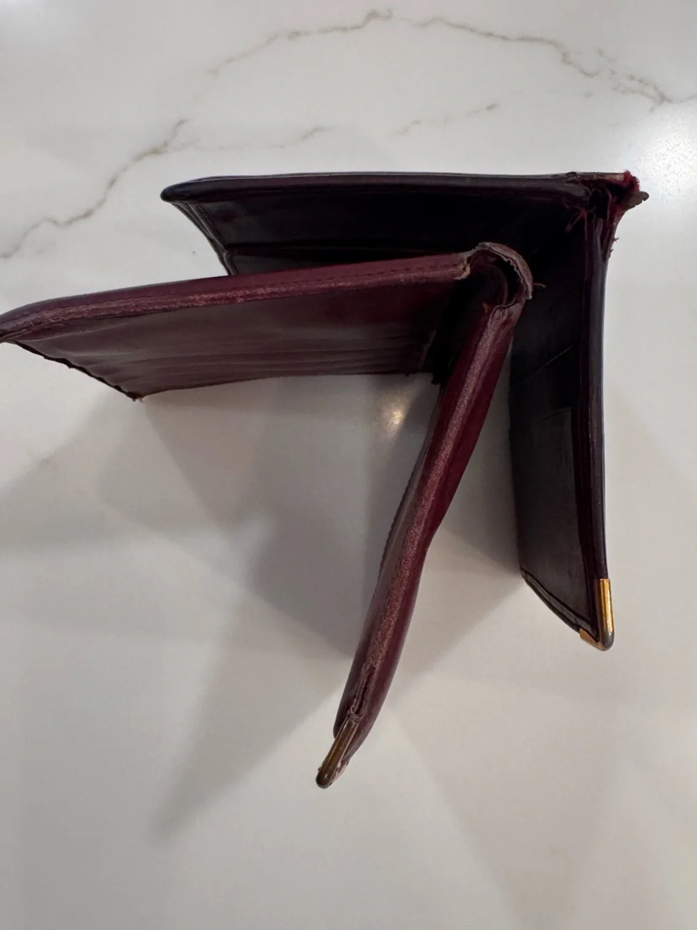 TWO!!! Cartier Men's Bifold Wallets in Burgundy with Gold Corner Accents
